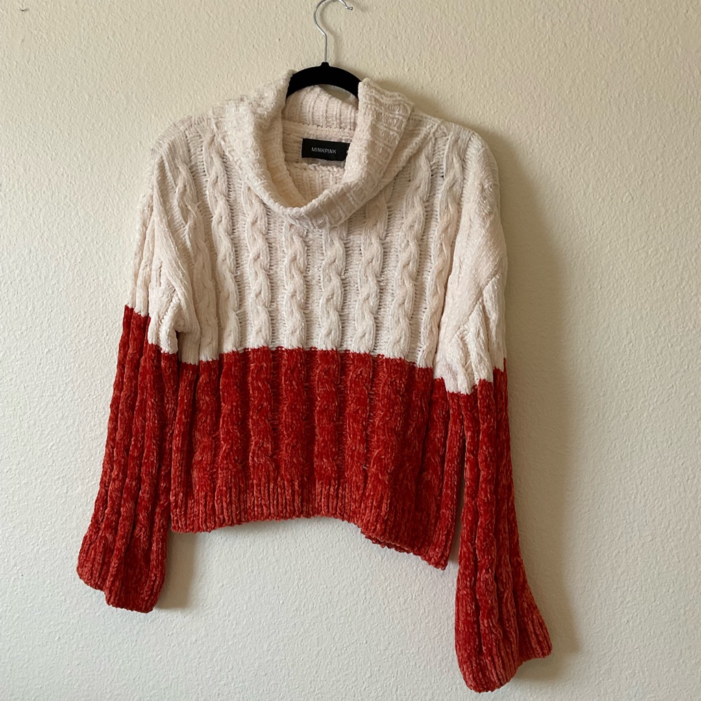 Minkpink Cowl Neck Sweater Color Block Cream And Orange